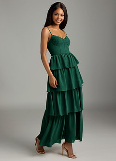 Azazie Kaiden Bridesmaid Dresses Emerald A-Line Sweetheart Neckline Chiffon Dress image3