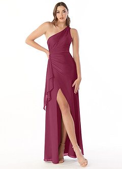 Azazie Maive Bridesmaid Dresses Mulberry Sheath Pleated Ruffle Chiffon Dress image1