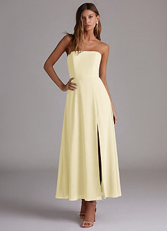 Azazie Wren Brautjungfernkleider A-Linie Schulterfrei Chiffon Kleid Zitronensorbet image5