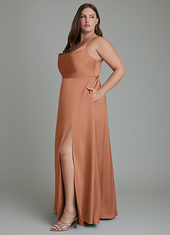 Azazie Sarella Brautjungfernkleider A-Linie Plissee Stretch-Satin Kleid Bronzer image11