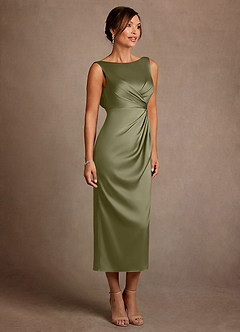 Azazie Mazhe Mother of the Bride Dresses Pistachio A-Line Pleated Stretch Satin Dress image4