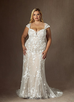 Azazie Salina Vestidos de novia Vestido de Blanco Diamante Champán de Tul de Corte Sirena con Corazón Lentejuelas image12