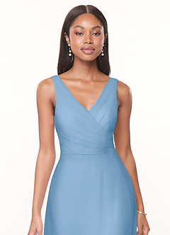 Azazie Nala 신부 들러리 드레스 A라인 주름진 쉬폰 바닥 길이 드레스 image4