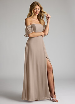 Azazie Sue Bridesmaid Dresses Taupe A-Line Off the Shoulder Chiffon Convertible Dress image5