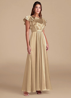 Azazie Daphne Modest Bridesmaid Dresses A-Line Ruched Metallic Satin Floor-Length Dress image4