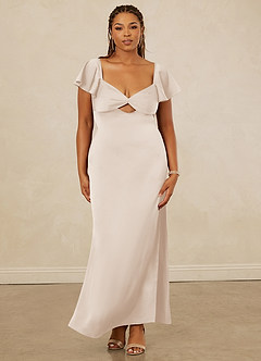 Christian Siriano Bridal for Azazie 1005 Vestidos de damas de honor Vestido de Alabastro Blanco de Satén Elástico de Corte Recto con Escote de Corazón image12