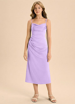 Azazie Mai Junior Osłona Pofałdowany Satyna elastyczna Długość herbaty Młodsza druhna Sukienka image3