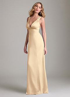 Azazie Cemion Bridesmaid Dresses Champagne A-Line Stretch Satin Dress image5