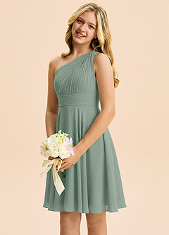 Azazie Charlize Junior Silver Sage A-Line Pleated Chiffon Dress image3
