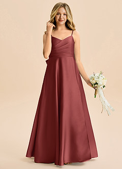 Azazie Rumi Junior Terracotta A-Line Pleated Stretch Satin Dress image4