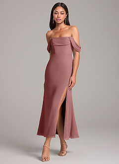 Azazie Saige Bridesmaid Dresses Desert Rose Sheath Off the Shoulder Chiffon Convertible Dress image3