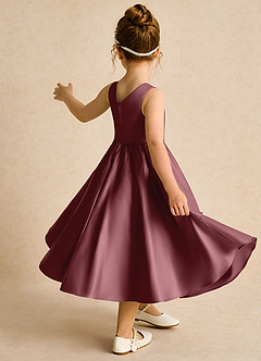 Azazie Hermia Robe Demoiselle D'honneur Fillette Robe Trapèze en Mat Satiné Sans manches Rose Du Désert image5
