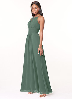 Azazie Bonnie Bridesmaid Dresses Eucalyptus A-Line Keyhole Ruched Chiffon Dress image6