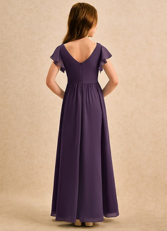 Azazie Milly Girls Formal Robe Demoiselle D'honneur Fillette Robe Trapèze en Mousseline de soie Plissée Prune image2