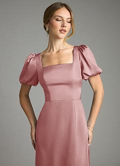 Azazie Fyona Bridesmaid Dresses Dusty Rose A-Line Pleated Stretch Satin Dress image6