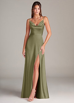 Azazie Sarella Bridesmaid Dresses Pistachio A-Line Pleated Stretch Satin Dress image1