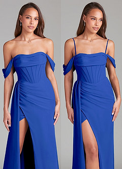 Azazie Amyra Bridesmaid Dresses Royal Blue Sheath Off the Shoulder Chiffon Convertible Dress image9