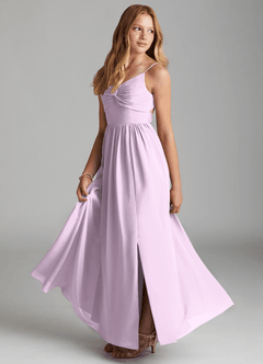 Azazie Zeya Junior A-Linie Chiffon Kleid Frostiges Flieder image4