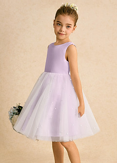 Azazie Esme Flower Girl Dresses Ivory Frosted Lilac Ball-Gown Bow Tulle Dress image4