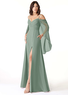 Azazie Cienna Brautjungfernkleider A-Linie Langarm Chiffon Kleid Silberner Salbei image4