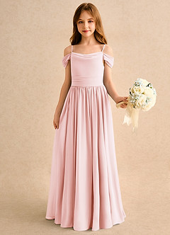 Azazie Shia Junior Formal Abiti da Ragazza di Fiori Abito A-Line in Chiffon a Spalla Scoperta Rosa Rossore image4