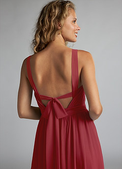 Azazie Aziza Bridesmaid Dresses Pomegranate A-Line V-Neck Pleated Chiffon Dress image6