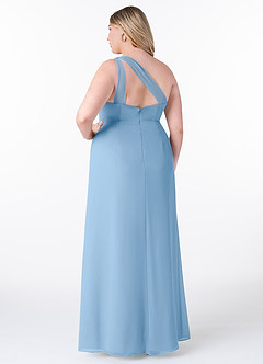 Azazie Maive Bridesmaid Dresses Powder Blue Sheath Pleated Ruffle Chiffon Dress image8