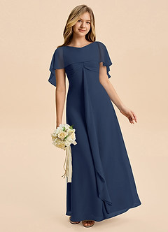 Azazie Selena Junior Dark Navy A-Line Ruched Chiffon Dress image3
