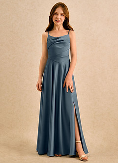 Azazie Coconut Girls Formal Sukienki dla dziewczynek sypiących kwiaty Linia A Pofałdowany Satyna elastyczna Długość podłogi Sukienka image1