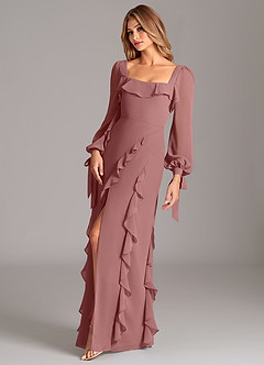 Azazie Malia Bridesmaid Dresses Desert Rose A-Line Long Sleeve Chiffon Dress image3