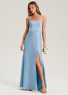 Azazie Lidia Bridesmaid Dresses Powder Blue Mermaid Side Slit Stretch Satin Dress image7