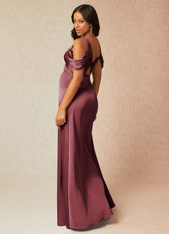 Azazie Rhea Maternity Bridesmaid Dresses A-Line Off-The-Shouler Pleated Stretch Satin Floor-Length Dress image5
