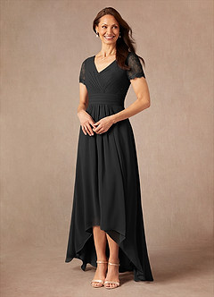 Azazie Polly Mother of the Bride Dresses Black A-Line Lace Chiffon Dress image3