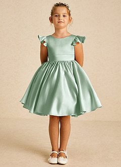 Azazie Tootsie Flower Girl Dresses Agave A-Line Bow Matte Satin Dress image3