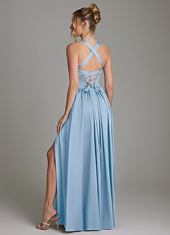 Azazie Francis Bridesmaid Dresses Powder Blue A-Line Corset Stretch Satin Dress image7