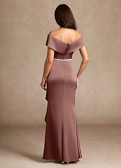 Azazie Dareia Mother of the Bride Dresses Espresso Mermaid Off the Shoulder Stretch Satin Dress image2