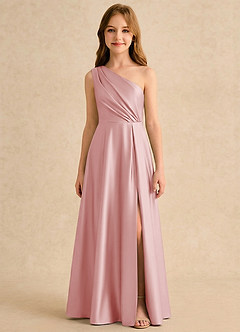 Azazie Puddles Girls Formal Flower Girl Klänningar Klä A-Line i Stretch Satin Ena axeln image6