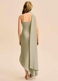 Azazie Briony Junior Etui Plissee Stretch-Satin Kleid Moosgrün image2