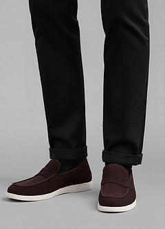 front Men's Split Suede Flat Penny Loafers