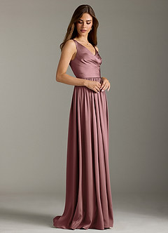 Azazie Keyla Bridesmaid Dresses Vintage Mauve A-Line Pleated Stretch Satin Dress image5