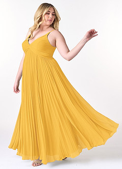 Azazie Raychelle Bridesmaid Dresses Marigold A-Line V-Neck Chiffon Dress image9