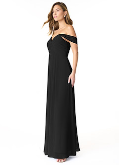 Azazie Kaitlynn Bridesmaid Dresses Black Empire Ruched Chiffon Convertible Dress image4