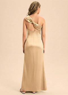 Azazie Eulalie Junior Abito Sirena in Raso Elasticizzato Fiocco Oro image1