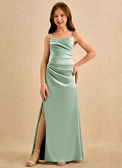 Azazie Cannoli Girls Formal Flower Girl Dresses Agave A-Line Pleated Matte Satin Dress image3