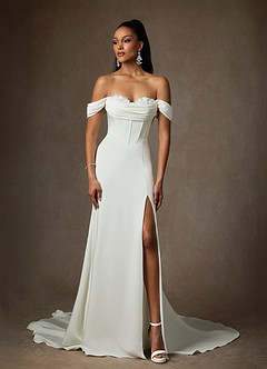 Azazie Viri 웨딩드레스 인어 스윗하트 네크라인 크레이프 백 새틴 채플 트레인 드레스 image4