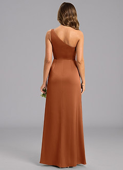 Azazie Phaedra Bridesmaid Dresses Copper A-Line One Shoulder Stretch Satin Dress image2
