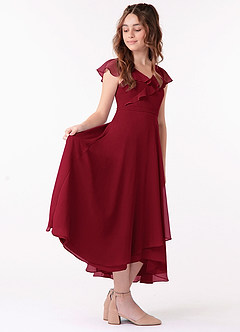 Azazie Posie Junior Burgundy A-Line Ruched Chiffon Dress image3