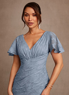Azazie Jolene Abiti per la Madre della Sposa Abito Sirena in Burnout Floreale Plissettato Blu Polveroso image5