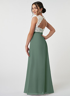 Azazie Rana Junior Eucalyptus A-Line Lace Chiffon Dress image4