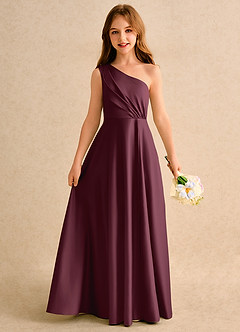 Azazie Puddles Girls Formal Sukienki dla dziewczynek sypiących kwiaty Linia A Jedno ramię Matowy satynowy Długość podłogi Sukienka image1